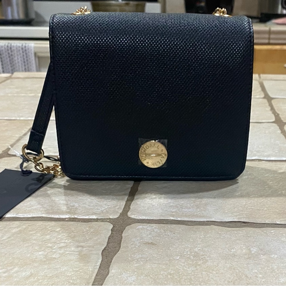 Kendall & Kylie Black Crossbody with Gold Accent Medallion